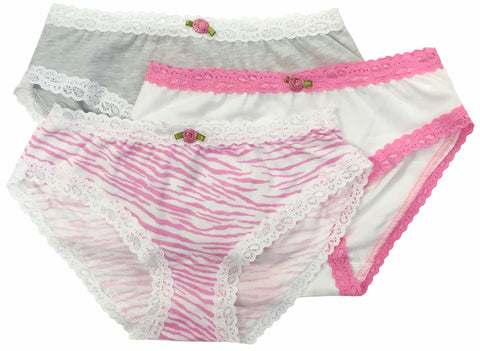 Esme Pink Zebra 3-Panty Pack, Esme, Els PW 8598, Esme, esme panties, girls Underwear, Made in the USA, panties, Panty, underwear, Girls Underwear - Basically Bows & Bowties