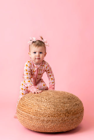 In My Jammers Pink Star Zipper Romper, In My Jammers, Bamboo, Bamboo Pajamas, cf-size-9-12-months, cf-type-pajamas, cf-vendor-in-my-jammers, Convertible, Convertible Romper, In My Jammers, In