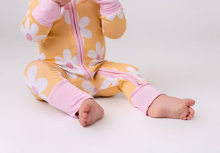 In My Jammers Retro Daisy Zipper Romper, In My Jammers, Bamboo, Bamboo Pajamas, Convertible, Convertible Romper, In My Jammers, In My Jammers Blush Checkerboard, In My Jammers Retro Daisy, In