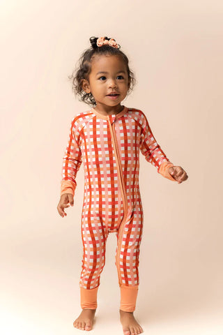 In My Jammers Peachy Plaid Zipper Romper, In My Jammers, Bamboo, Bamboo Pajamas, cf-size-0-3-months, cf-size-12-18-months, cf-size-6-9-months, cf-size-9-12-months, cf-type-pajamas, cf-vendor-