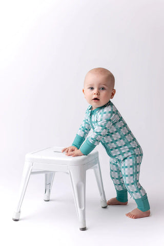 In My Jammers Teal Plaid Zipper Romper, In My Jammers, Bamboo, Bamboo Pajamas, cf-size-12-18-months, cf-size-3-6-months, cf-size-6-9-months, cf-size-9-12-months, cf-type-pajamas, cf-vendor-in