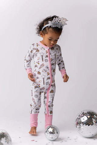 In My Jammers Pink It's Your Birthday Zipper Romper, In My Jammers, Bamboo, Bamboo Pajamas, Birthday, Birthday Girl, Convertible, Convertible Romper, In My Jammers, In My Jammers Pink It's Yo