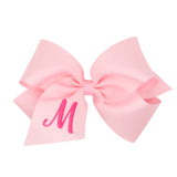 King Light Pink w/Hot Pink Monogram Hair Bow on Clippie, Wee Ones, Alligator Clip, Alligator Clip Hair Bow, cf-type-hair-bow, cf-vendor-wee-ones, Clippie, Grosgrain, Hair Bow, Initial, Initia