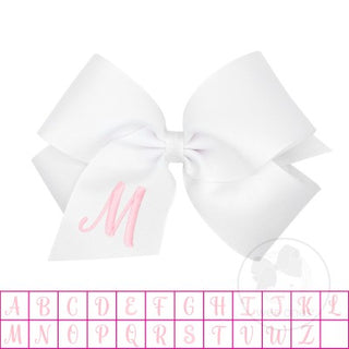 King White w/Light Pink Monogram Hair Bow on Clippie, Wee Ones, Alligator Clip, Alligator Clip Hair Bow, cf-type-hair-bow, cf-vendor-wee-ones, Clippie, Grosgrain, Hair Bow, Initial, Initial H