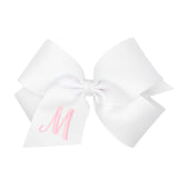 King White w/Light Pink Monogram Hair Bow on Clippie, Wee Ones, Alligator Clip, Alligator Clip Hair Bow, cf-type-hair-bow, cf-vendor-wee-ones, Clippie, Grosgrain, Hair Bow, Initial, Initial H