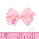 Mini Light Pink w/Hot Pink Monogram Hair Bow on Clippie, Wee Ones, Alligator Clip, Alligator Clip Hair Bow, cf-type-hair-bow, cf-vendor-wee-ones, Clippie, Grosgrain, Hair Bow, Initial, Initia