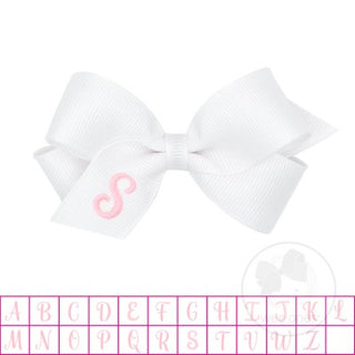 Mini White w/Light Pink Monogram Hair Bow on Clippie, Wee Ones, Alligator Clip, Alligator Clip Hair Bow, cf-type-hair-bow, cf-vendor-wee-ones, Clippie, Grosgrain, Hair Bow, Initial, Initial H