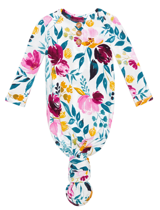 Posh Peanut Jozie Wood Button Knotted Gown, Posh Peanut, Baby, Infant, Knotted Gown, Layette Gown, Posh PEanut, Posh Peanut Alice, Posh Peanut Floral, Posh Peanut Jozie, Posh Peanut Jozie Woo