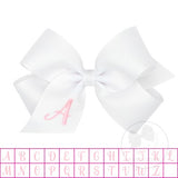 Medium White w/Light Pink Monogram Hair Bow on Clippie, Wee Ones, Alligator Clip, Alligator Clip Hair Bow, cf-type-hair-bow, cf-vendor-wee-ones, Clippie, Grosgrain, Hair Bow, Initial, Initial