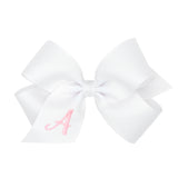 Medium White w/Light Pink Monogram Hair Bow on Clippie, Wee Ones, Alligator Clip, Alligator Clip Hair Bow, cf-type-hair-bow, cf-vendor-wee-ones, Clippie, Grosgrain, Hair Bow, Initial, Initial