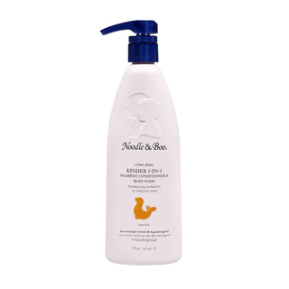 Noodle & Boo Kinder 3-in-1 shampoo, conditioner, and body wash in a 16oz bottle, suitable for gentle bath and body care for children.