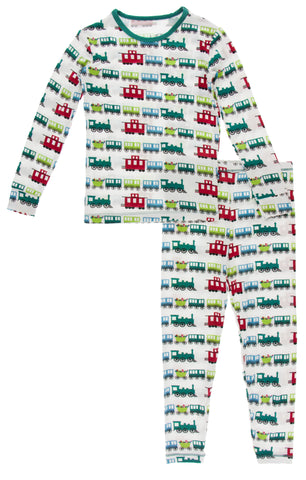 KicKee Pants Natural Toy Train L/S Pajama Set, KicKee Pants, 2pc Pajama Set, All Things Holiday, Bamboo Pajama, Bamboo Pajama Set, Bamboo Pajamas, Christmas, Christmas Pajama, Christmas Pajam