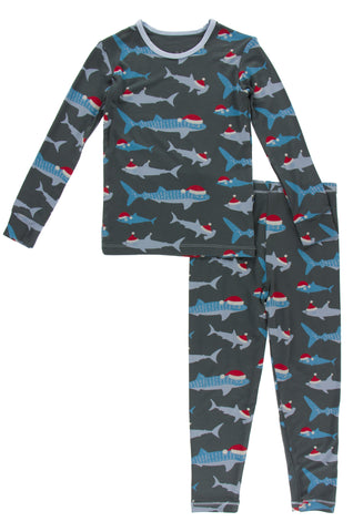 KicKee Pants Pewter Santa Sharks L/S Pajama Set, KicKee Pants, 2pc Pajama Set, All Things Holiday, Bamboo Pajama, Bamboo Pajama Set, Bamboo Pajamas, Christmas, Christmas Pajama, Christmas Paj