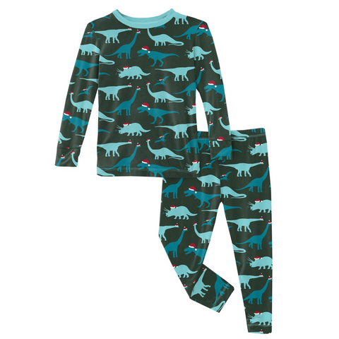 KicKee Pants Santa Dinos L/S Pajama Set, KicKee Pants, All Things Holiday, CM22, Jolly Holiday Sale, KicKee, KicKee Pants, KicKee Pants L/S Pajama Set, KicKEe Pants Pajama Set, KicKee Pants P