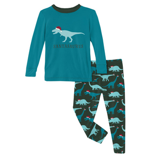 KicKee Pants Santa Dinos Graphic Tee L/S Pajama Set, KicKee Pants, All Things Holiday, CM22, Jolly Holiday Sale, KicKee, KicKee Pants, KicKee Pants L/S Pajama Set, KicKEe Pants Pajama Set, Ki