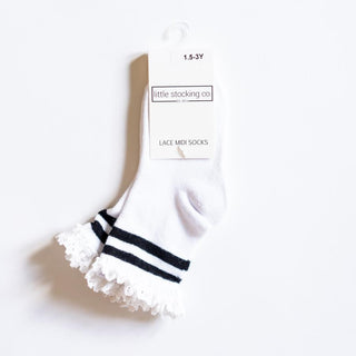 Little Stocking Co Lace Midi Socks - Black Stripe, Little Stocking Co, Cyber Monday, Holiday Socks, Lace Ruffle Socks, Lace Socks, Little Stocking Co, Little Stocking Co Lace Midi, Little Sto