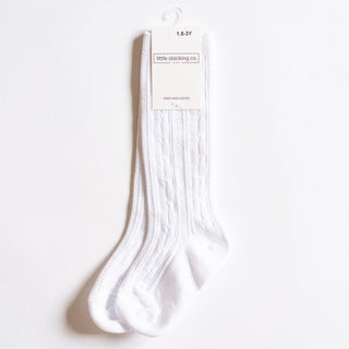 Little Stocking Co Knee High Socks - White, Little Stocking Co, Cable Knit Knee High, Cable Knit Knee High Socks, cf-size-4-6y, cf-size-6-18-months, cf-type-knee-high-socks, cf-vendor-little-