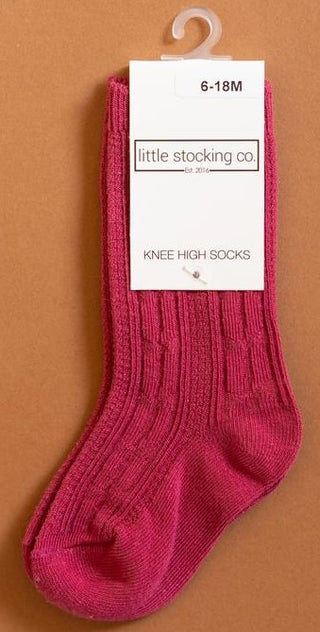 Little Stocking Co Knee High Socks - Raspberry, Little Stocking Co, Cable Knit Knee High, Cable Knit Knee High Socks, cf-size-0-6-months, cf-type-knee-high-socks, cf-vendor-little-stocking-co