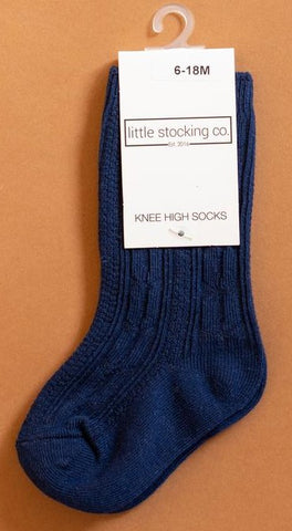 Little Stocking Co Knee High Socks - Navy, Little Stocking Co, Cable Knit Knee High, Cable Knit Knee High Socks, cf-size-0-6-months, cf-size-1-5-3y, cf-size-4-6y, cf-size-6-18-months, cf-size