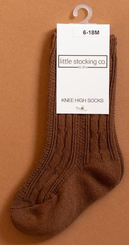 Little Stocking Co Knee High Socks - Chocolate, Little Stocking Co, Cable Knit Knee High, Cable Knit Knee High Socks, cf-size-0-6-months, cf-size-4-6y, cf-size-7-10y, cf-type-knee-high-socks,