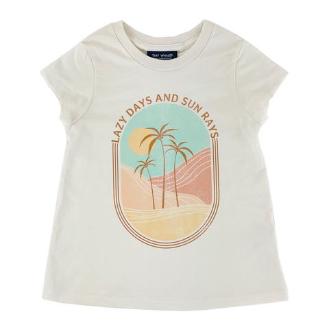 Tiny Whales Lazy Days Sunny Rays Girls Natural Crew S/S Tee, Tiny Whales, cf-size-10y, cf-size-4t, cf-size-8y, cf-type-shirt, cf-vendor-tiny-whales, CM22, Made in the USA, Tiny Whales, Tiny W