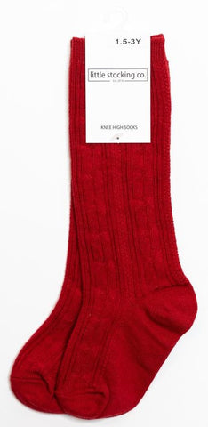 Little Stocking Co Knee High Socks - Cherry / True Red, Little Stocking Co, Cable Knit Knee High, Cable Knit Knee High Socks, cf-size-0-6-months, cf-size-1-5-3y, cf-size-6-18-months, cf-type-