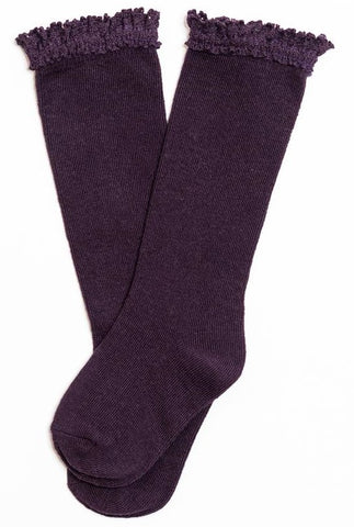 Little Stocking Co Lace Top Knee High Socks - Eggplant, Little Stocking Co, cf-size-0-6-months, cf-size-1-5-3y, cf-size-6-18-months, cf-type-knee-high-socks, cf-vendor-little-stocking-co, Lit