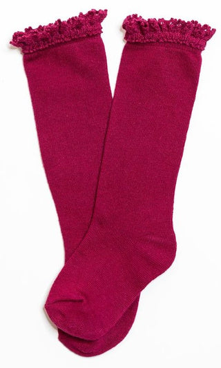 Little Stocking Co Lace Top Knee High Socks - Berry, Little Stocking Co, Little Stocking Co, Little Stocking Co Berry, Little Stocking Co Knee high Sock, Little Stocking Co Knee High Socks, L