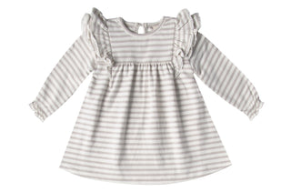 Quincy Mae Longsleeve Flutter Dress - Fog Stripe, Quincy Mae, Quincy Mae AW20 Drop 1, Quincy Mae Dress, Quincy Mae Fall 2020, Quincy Mae Fog Stripe, Quincy Mae Fog Stripe Longsleeve Flutter D
