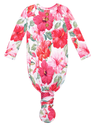 Posh Peanut Maui Wood Button Knotted Gown, Posh Peanut, Baby, Infant, Knotted Gown, Layette Gown, Posh PEanut, Posh Peanut Alice, Posh Peanut Floral, Posh Peanut Knotted Gown, Posh Peanut Mau