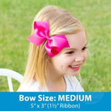 Medium Hot Pink w/White Initial Hair Bow on Clippie, Wee Ones, Alligator Clip, Alligator Clip Hair Bow, cf-type-hair-bow, cf-vendor-wee-ones, Clippie, CM22, Grosgrain, Hair Bow, Hot Pink, Ini