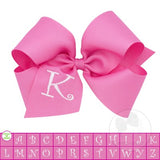 King Hot Pink w/White Initial Hair Bow on Clippie, Wee Ones, Alligator Clip, Alligator Clip Hair Bow, Clippie, Grosgrain, Hair Bow, Hot Pink, Initial, Initial Hair Bow, King Hot Pink w/White 