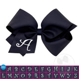 King Navy w/White Initial Hair Bow on Clippie, Wee Ones, Alligator Clip, Alligator Clip Hair Bow, cf-type-hair-bow, cf-vendor-wee-ones, Clippie, CM22, Grosgrain, Hair Bow, Initial, Initial Ha