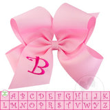 King Pink w/Shocking Pink Initial Hair Bow on Clippie, Wee Ones, Alligator Clip, Alligator Clip Hair Bow, cf-type-hair-bow, cf-vendor-wee-ones, Clippie, CM22, Grosgrain, Hair Bow, Initial, In