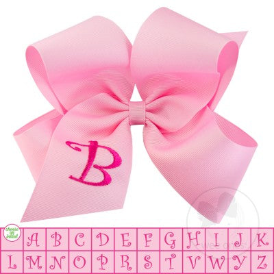 King Pink w/Shocking Pink Initial Hair Bow on Clippie, Wee Ones, Alligator Clip, Alligator Clip Hair Bow, cf-type-hair-bow, cf-vendor-wee-ones, Clippie, CM22, Grosgrain, Hair Bow, Initial, In
