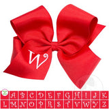 King Red w/White Initial Hair Bow on Clippie, Wee Ones, Alligator Clip, Alligator Clip Hair Bow, cf-type-hair-bow, cf-vendor-wee-ones, Clippie, CM22, Grosgrain, Hair Bow, Initial, Initial Hai