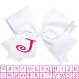 King White w/Shocking Pink Initial Hair Bow on Clippie, Wee Ones, Alligator Clip, Alligator Clip Hair Bow, cf-type-hair-bow, cf-vendor-wee-ones, Clippie, CM22, Grosgrain, Hair Bow, Initial, I