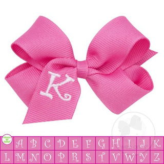 Mini Hot Pink w/White Initial Hair Bow on Clippie, Wee Ones, Alligator Clip, Alligator Clip Hair Bow, cf-type-hair-bow, cf-vendor-wee-ones, Clippie, CM22, Grosgrain, Hair Bow, Hot Pink, Initi