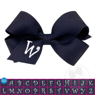 Mini Navy w/White Initial Hair Bow on Clippie, Wee Ones, Alligator Clip, Alligator Clip Hair Bow, cf-type-hair-bow, cf-vendor-wee-ones, Clippie, Grosgrain, Hair Bow, Initial, Initial Hair Bow