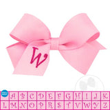 Mini Pink w/Shocking Pink Initial Hair Bow on Clippie, Wee Ones, Alligator Clip, Alligator Clip Hair Bow, cf-type-hair-bow, cf-vendor-wee-ones, Clippie, CM22, Grosgrain, Hair Bow, Initial, In
