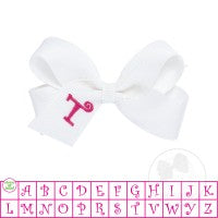 Mini White w/Shocking Pink Initial Hair Bow on Clippie, Wee Ones, Alligator Clip, Alligator Clip Hair Bow, cf-type-hair-bow, cf-vendor-wee-ones, Clippie, CM22, Grosgrain, Hair Bow, Initial, I