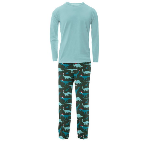 KicKee Pants Santa Dinos Men's L/S Pajama Set, KicKee Pants, 2pc Pajama Set, All Things Holiday, CM22, Jolly Holiday Sale, KicKee, KicKee Pajamas, KicKee Pants, KicKee Pants Men's L/S Pajama 