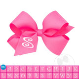Medium Hot Pink w/White Initial Hair Bow on Clippie, Wee Ones, Alligator Clip, Alligator Clip Hair Bow, cf-type-hair-bow, cf-vendor-wee-ones, Clippie, CM22, Grosgrain, Hair Bow, Hot Pink, Ini