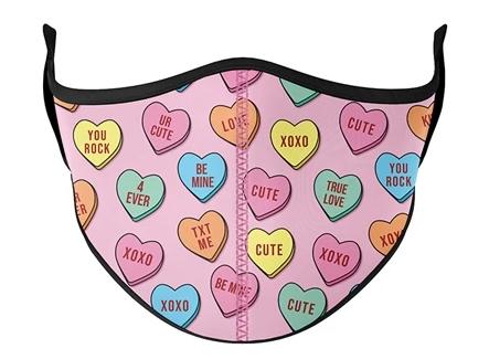Kids Candy Heart Face Mask by Top Trenz - Two Sizes Available, Top Trenz, Child Face Mask, Child Face MAskCute Kids Face MAsk, Children's Mask, Conversation heart, Conversation Hearts, Cotton
