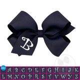 Medium Navy w/White Initial Hair Bow on Clippie, Wee Ones, Alligator Clip, Alligator Clip Hair Bow, cf-type-hair-bow, cf-vendor-wee-ones, Clippie, CM22, Grosgrain, Hair Bow, Initial, Initial 