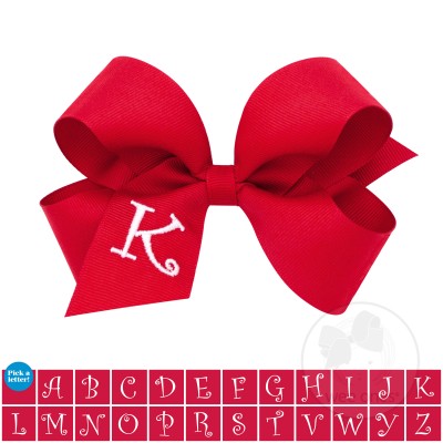 Medium Red w/White Initial Hair Bow on Clippie, Wee Ones, Alligator Clip, Alligator Clip Hair Bow, cf-type-hair-bow, cf-vendor-wee-ones, Clippie, CM22, Grosgrain, Hair Bow, Initial, Initial H