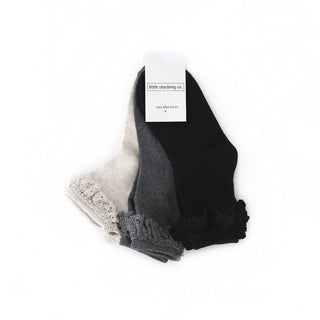 Little Stocking Co Lace Midi Sock Set (3 Pair) - Midnight, Little Stocking Co, cf-size-0-6-months, cf-size-1-5-3y, cf-size-4-6y, cf-size-6-18-months, cf-size-7-10y, cf-type-ruffle-socks, cf-v