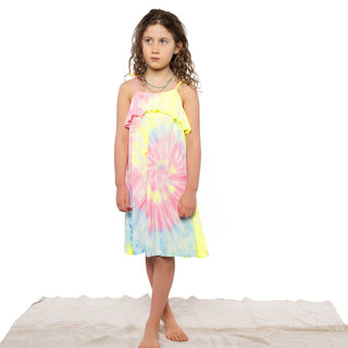 Fairwell Traveler Dress in Neon Spiral, Fairwell, CM22, Dress, Dresses, Fairwell, Fairwell Dress, Fairwell Kids Clothing, Fairwell Neon Spiral, Fairwell Tie Dye, Fairwell Traveler Dress, Fair