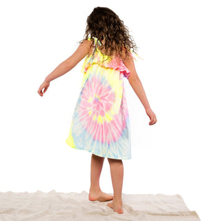 Fairwell Traveler Dress in Neon Spiral, Fairwell, CM22, Dress, Dresses, Fairwell, Fairwell Dress, Fairwell Kids Clothing, Fairwell Neon Spiral, Fairwell Tie Dye, Fairwell Traveler Dress, Fair