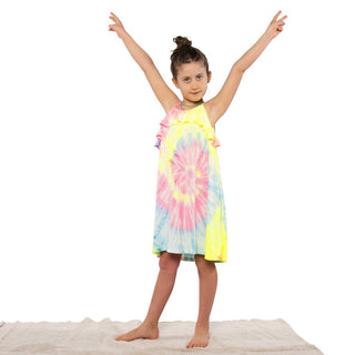 Fairwell Traveler Dress in Neon Spiral, Fairwell, CM22, Dress, Dresses, Fairwell, Fairwell Dress, Fairwell Kids Clothing, Fairwell Neon Spiral, Fairwell Tie Dye, Fairwell Traveler Dress, Fair